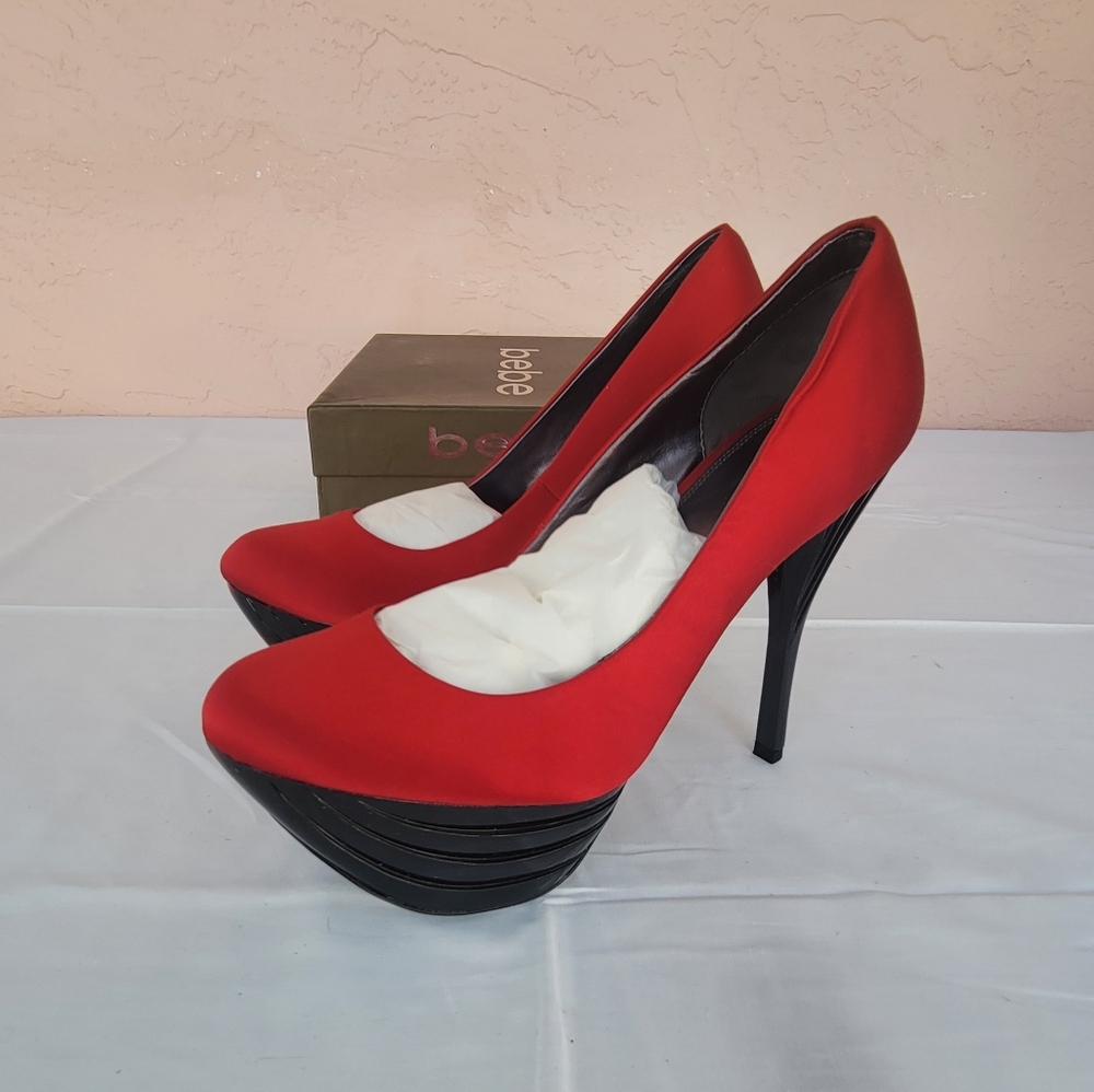 NEW Bebe Riley Platform Heels Heatwave Red